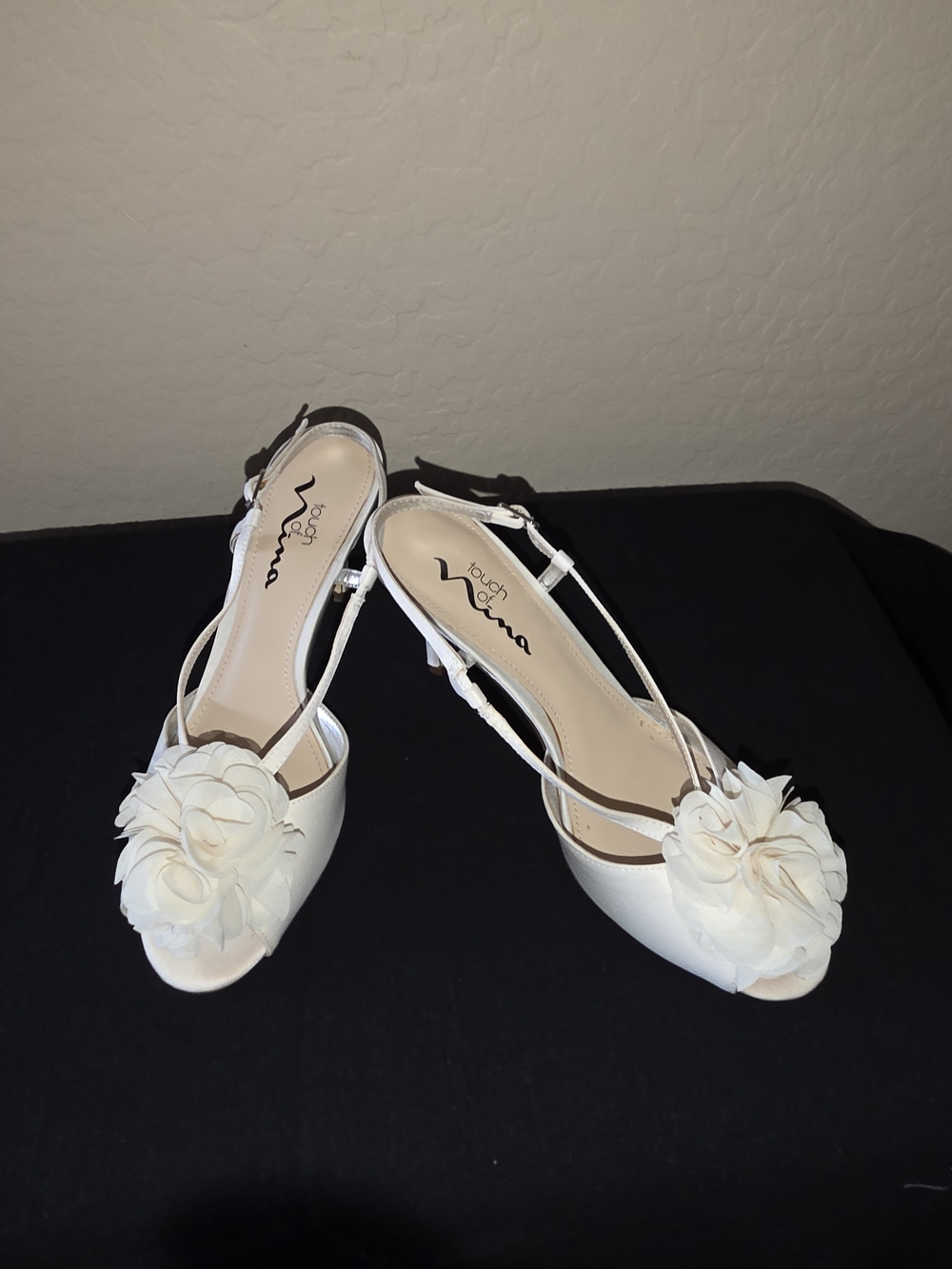 Nina Cream Floral Slingback Peep-Toe Heels